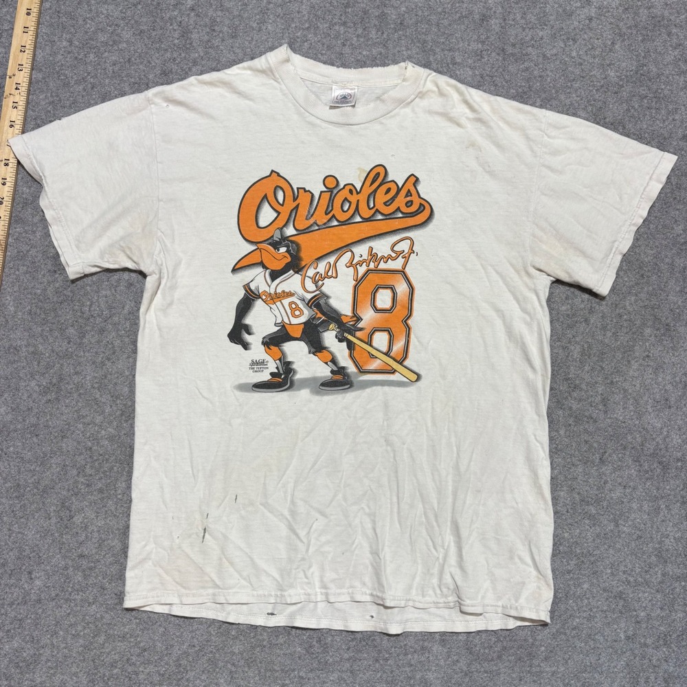 Vintage Baltimore Orioles Cal Ripken Jr 8 T-Shirt Distressed White Large Delta